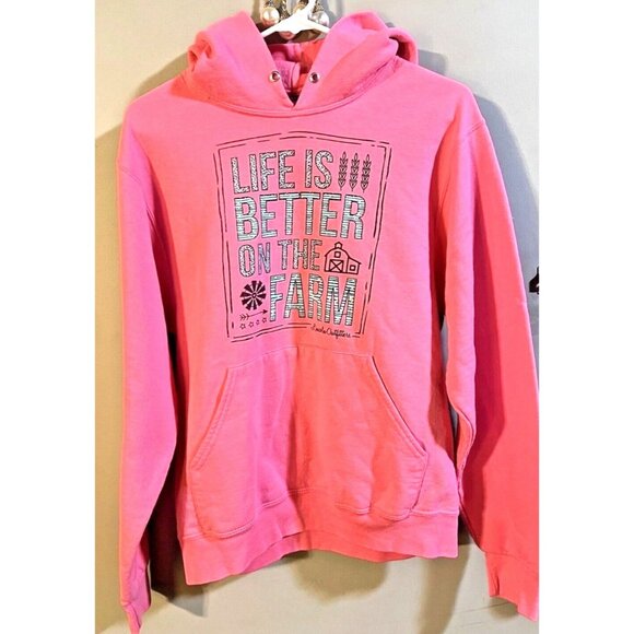 Jerzees Pullover Girls Pink Farm Graphic Hoodie / Long Sleeve Bright Pink SMALL - Picture 1 of 3
